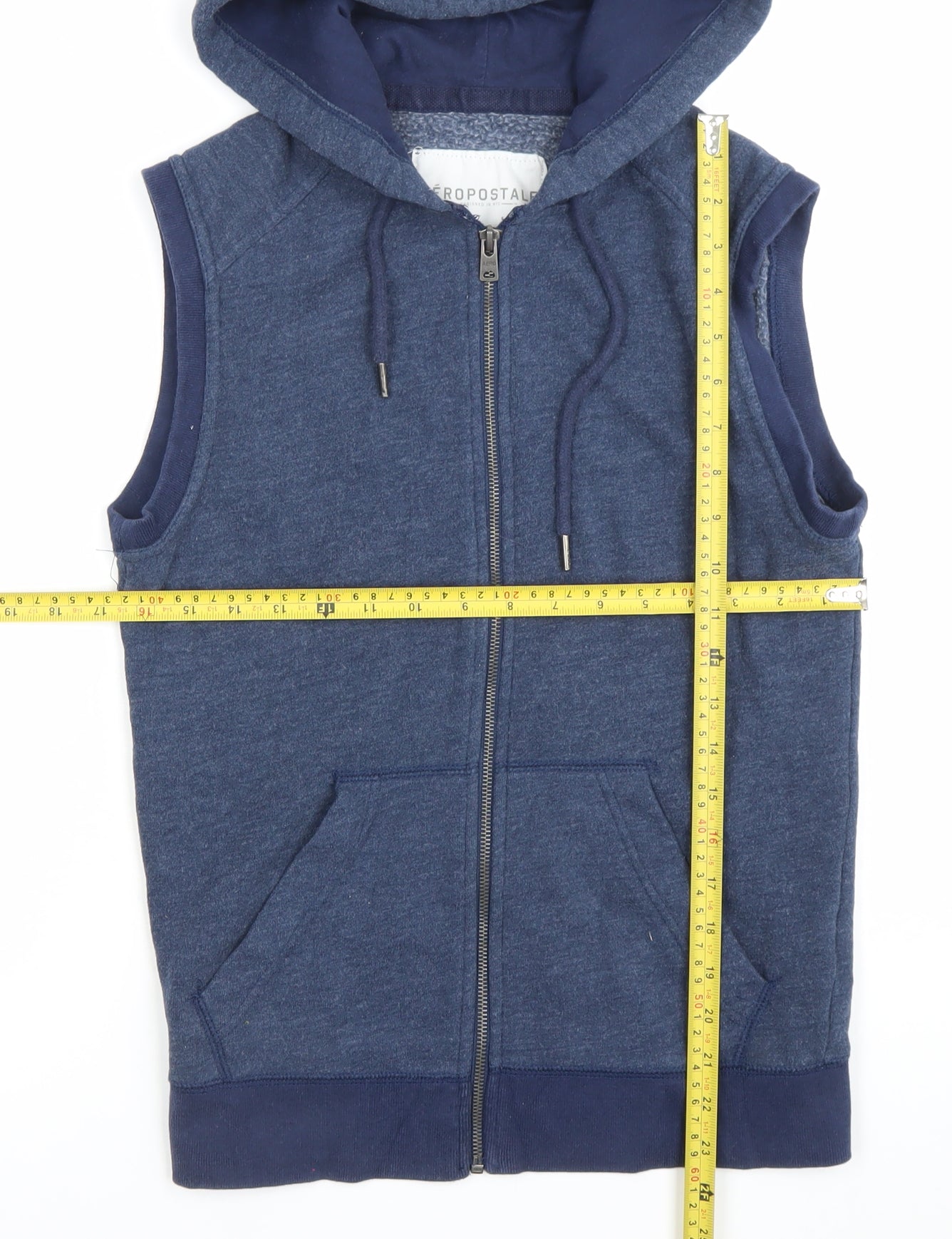 Aéropostale Mens Blue Sleeveless Hoodie Vest XS Full Zip Hooded
