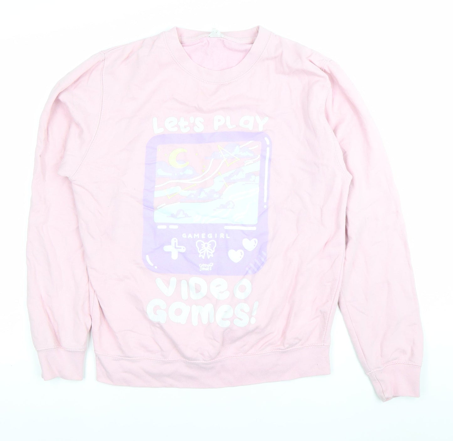 AWDis Womens Pink Graphic Pullover Sweatshirt Small Cotton Blend
