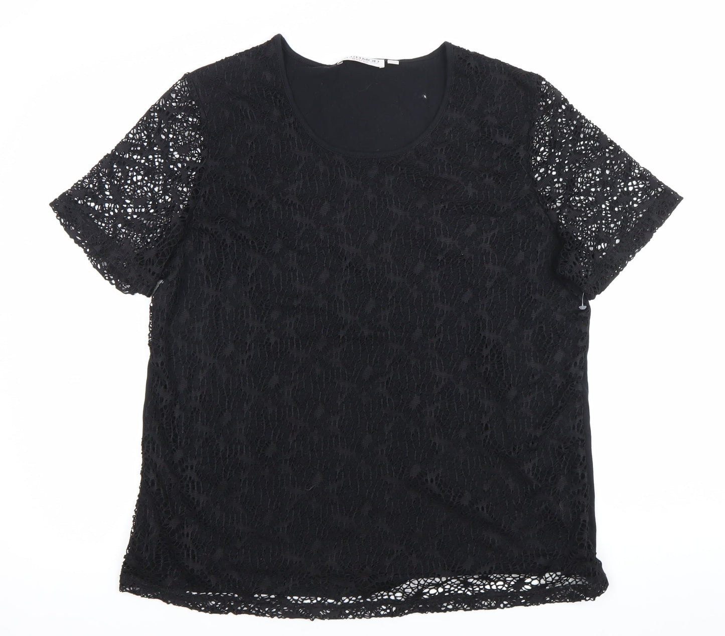 Bluhmod Women Black Lace Short Sleeve Scoop Neck Blouse Size 14