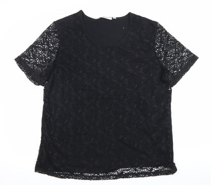 Bluhmod Women Black Lace Short Sleeve Scoop Neck Blouse Size 14