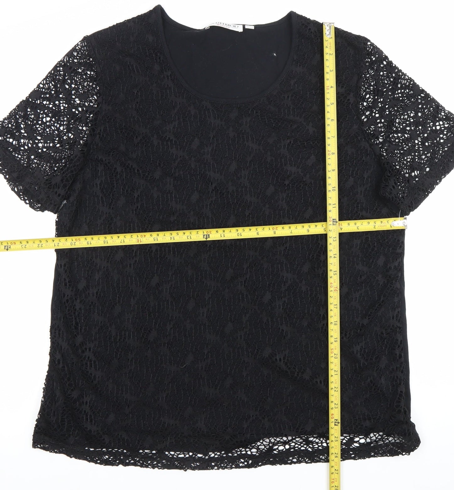 Bluhmod Women Black Lace Short Sleeve Scoop Neck Blouse Size 14