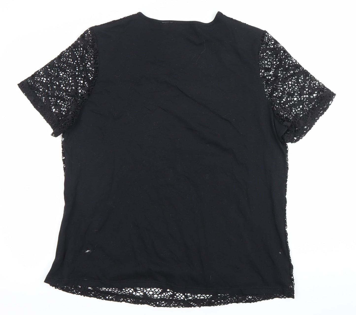 Bluhmod Women Black Lace Short Sleeve Scoop Neck Blouse Size 14