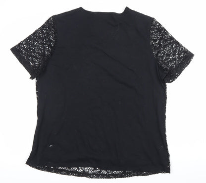 Bluhmod Women Black Lace Short Sleeve Scoop Neck Blouse Size 14