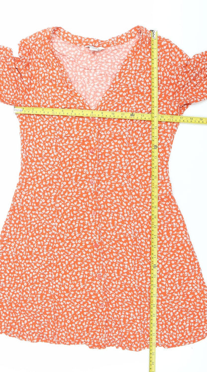 Monki Women’s Orange Floral A-Line Midi Dress Size S Viscose