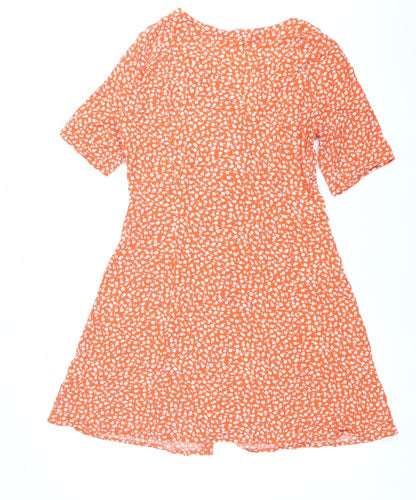 Monki Women’s Orange Floral A-Line Midi Dress Size S Viscose