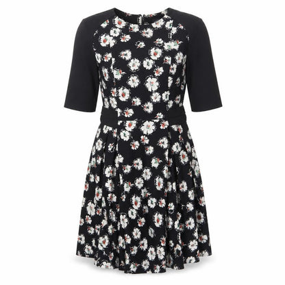 Zara Women Black Floral Fit & Flare V-Neck Dress Size L