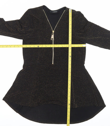 Quiz Women’s Black Glitter Fit & Flare Dress Size 14 Party Zip Bell Sleeve