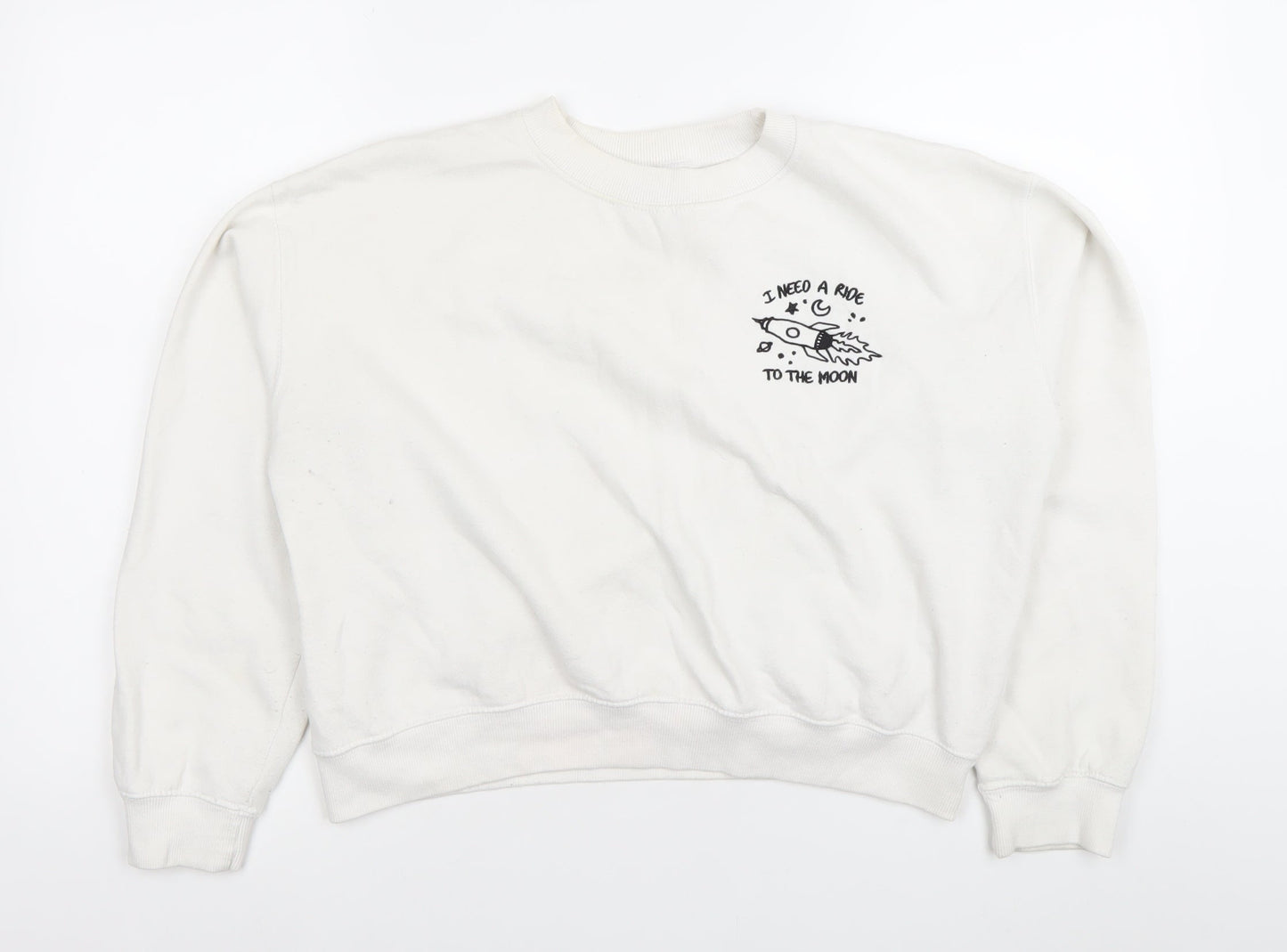 Womens UK Size 10 Pull&Bear White Pullover Sweatshirt