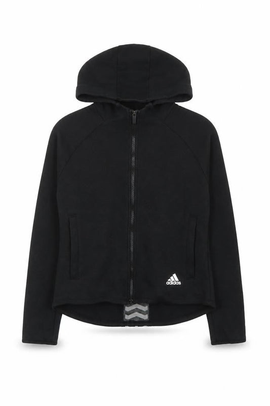 Front view of Adidas Women Black Full Zip Hoodie Jacket, size M, Sportswear