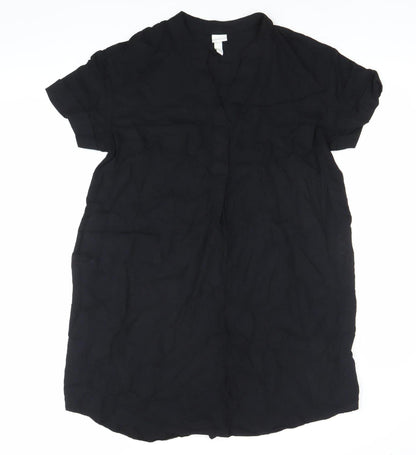 H&M Women’s Black Shift Dress Size S Short Sleeve Collared Viscose