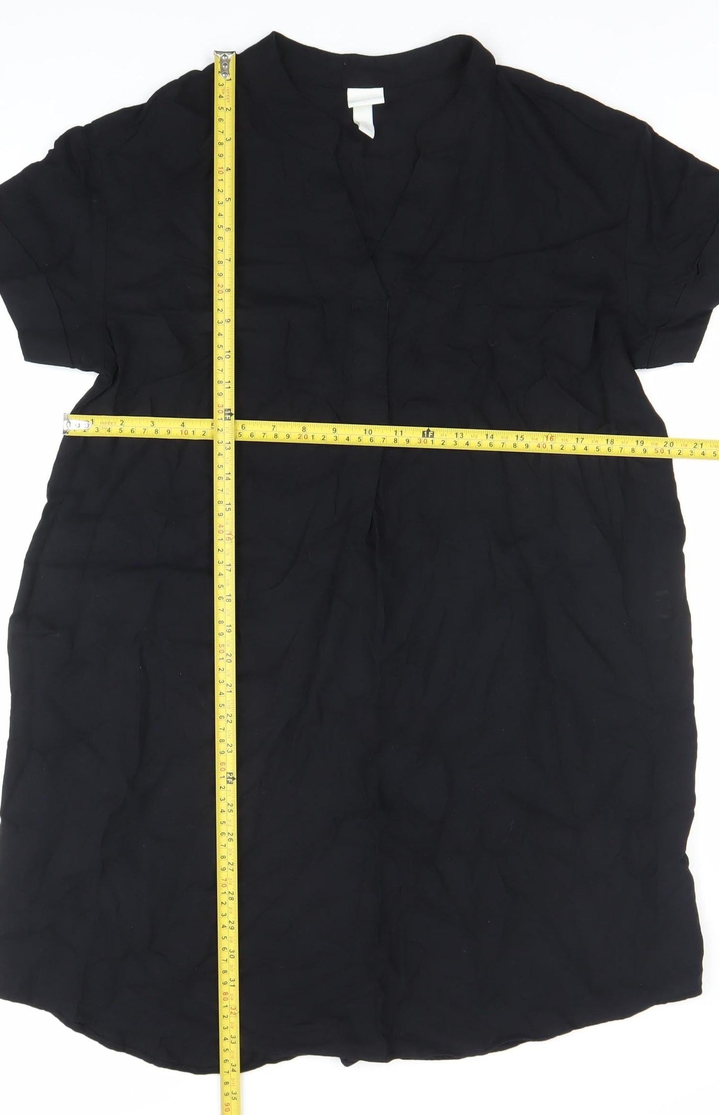 H&M Women’s Black Shift Dress Size S Short Sleeve Collared Viscose