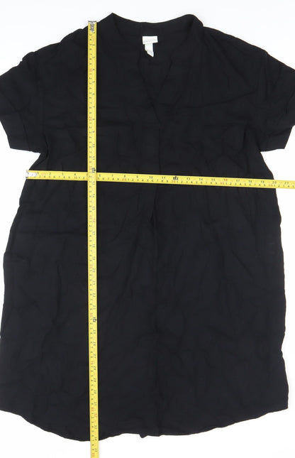 H&M Women’s Black Shift Dress Size S Short Sleeve Collared Viscose