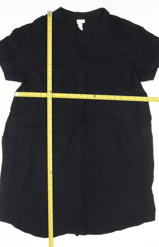 H&M Women’s Black Shift Dress Size S Short Sleeve Collared Viscose