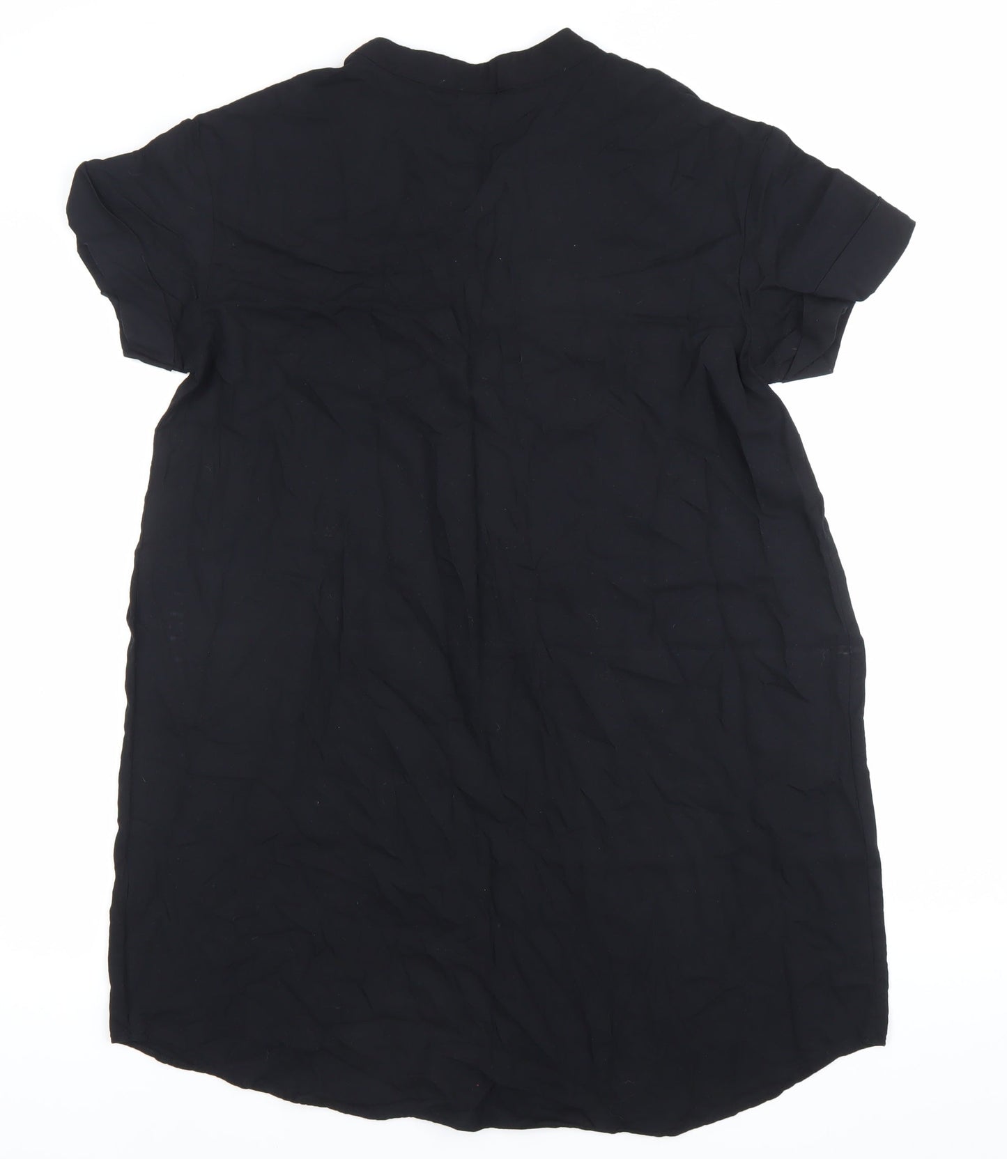 H&M Women’s Black Shift Dress Size S Short Sleeve Collared Viscose