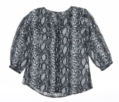 Globus Womens Grey Snake Print Tunic Blouse S 3/4 Sleeve Chiffon