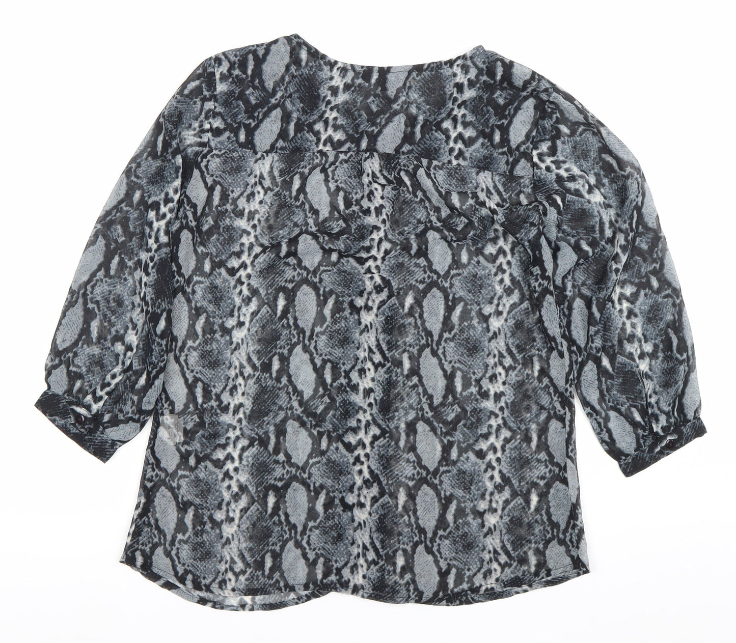 Globus Womens Grey Snake Print Tunic Blouse S 3/4 Sleeve Chiffon