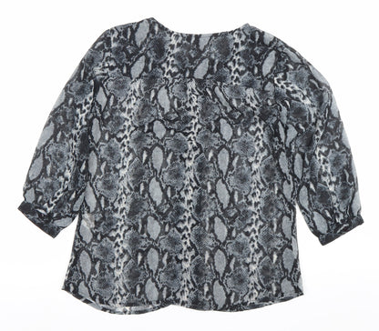 Globus Womens Grey Snake Print Tunic Blouse S 3/4 Sleeve Chiffon