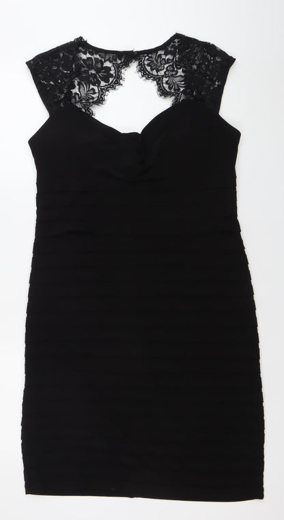 Sophie M Women’s Black Lace Bodycon Knee Length Dress Size 14