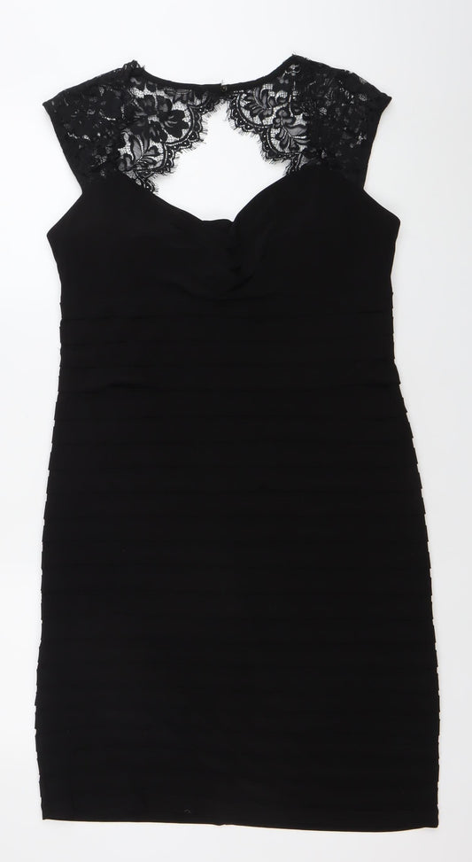 Sophie M Women’s Black Lace Bodycon Knee Length Dress Size 14