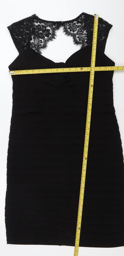 Sophie M Women’s Black Lace Bodycon Knee Length Dress Size 14