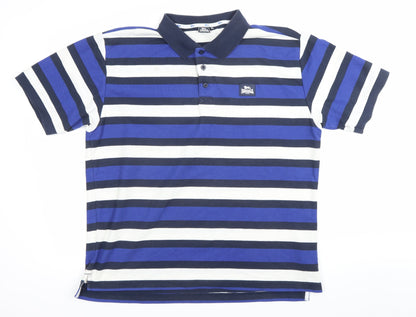 Lonsdale Men’s Blue XL Striped Polo Shirt Short Sleeve Casual