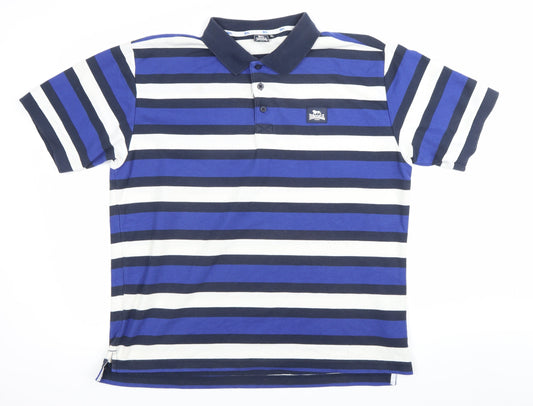Lonsdale Men’s Blue XL Striped Polo Shirt Short Sleeve Casual