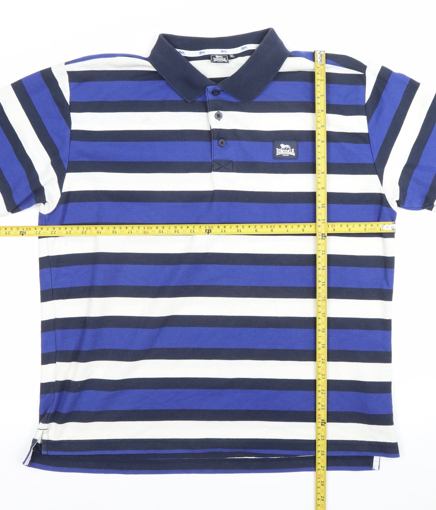 Lonsdale Men’s Blue XL Striped Polo Shirt Short Sleeve Casual