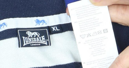 Lonsdale Men’s Blue XL Striped Polo Shirt Short Sleeve Casual