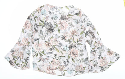 New Look Womens Multicoloured Floral Blouse Size 10 Bell Sleeve