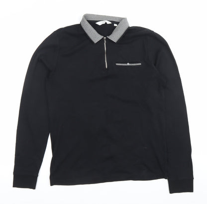 Next Men’s Black Long Sleeve Cotton Polo Shirt Size M Zip Collar