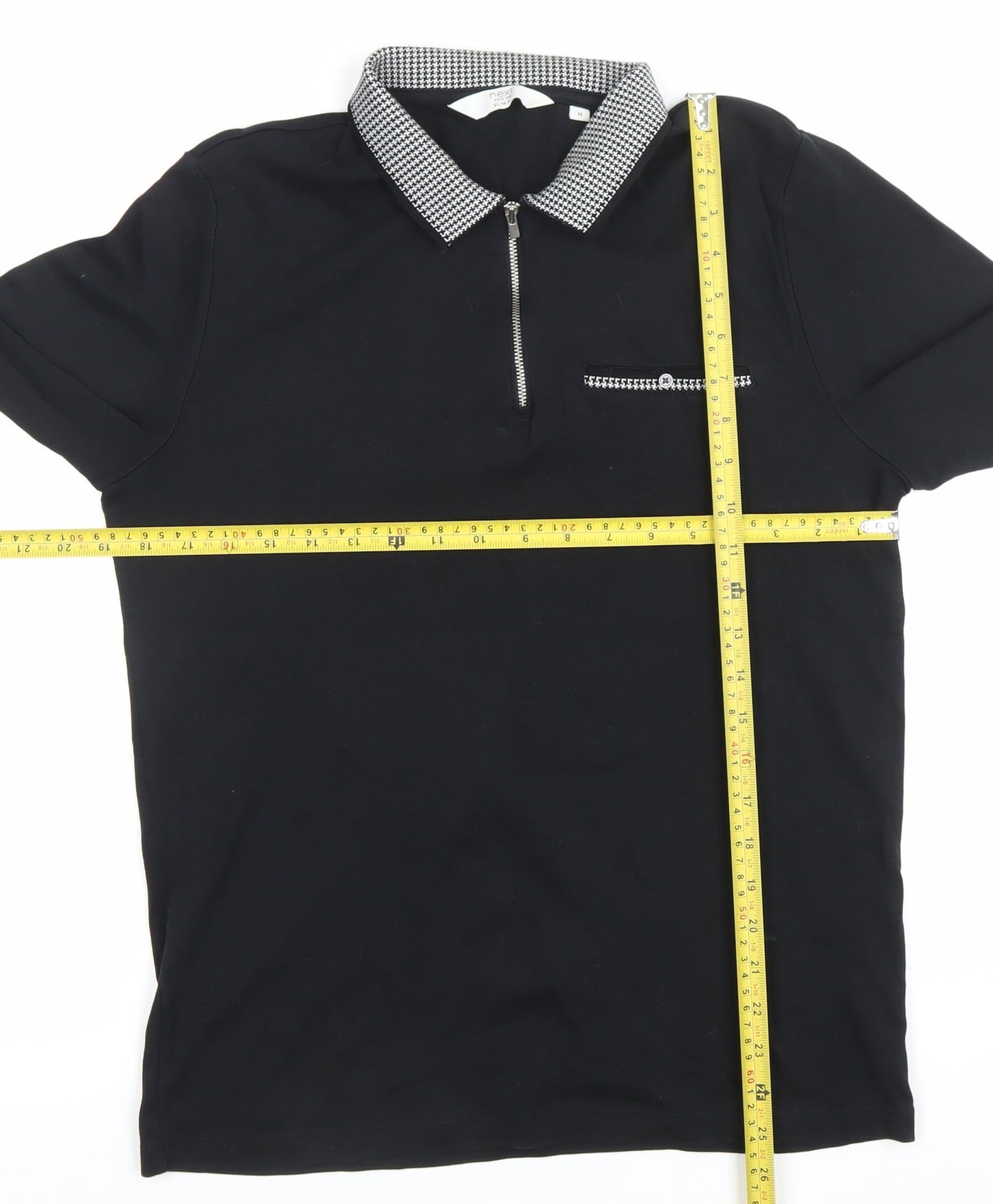 Next Men’s Black Long Sleeve Cotton Polo Shirt Size M Zip Collar