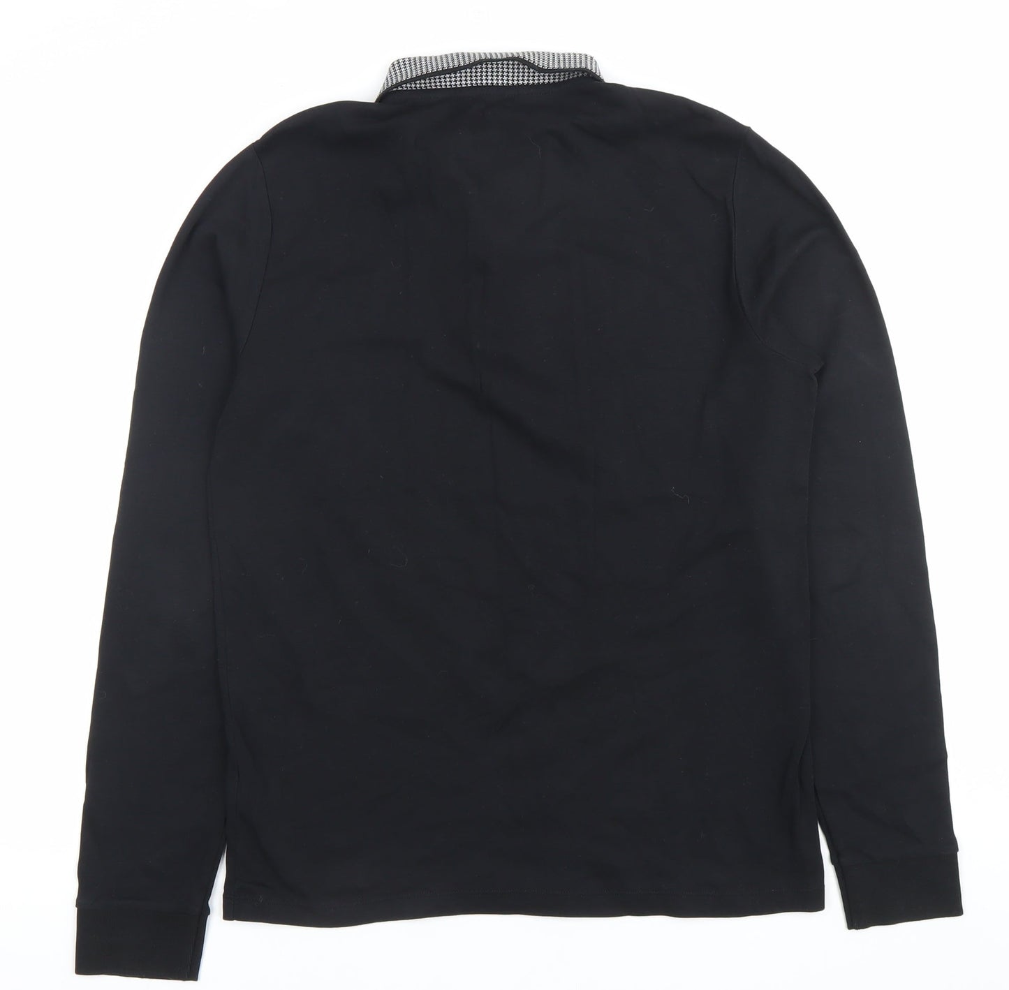 Next Men’s Black Long Sleeve Cotton Polo Shirt Size M Zip Collar