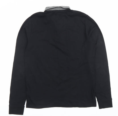 Next Men’s Black Long Sleeve Cotton Polo Shirt Size M Zip Collar