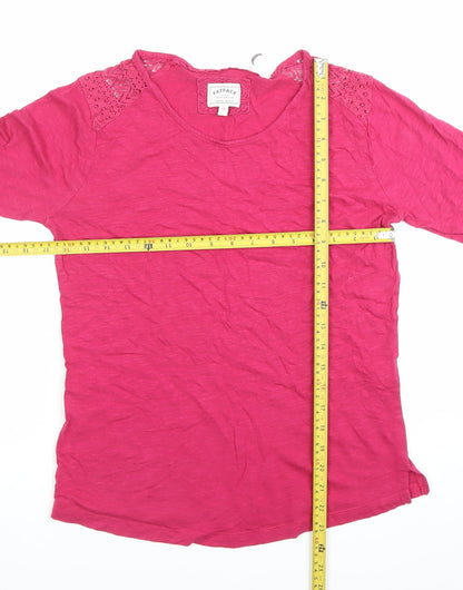FatFace Womens Pink Lace Shoulder Long Sleeve Cotton Top Size 12