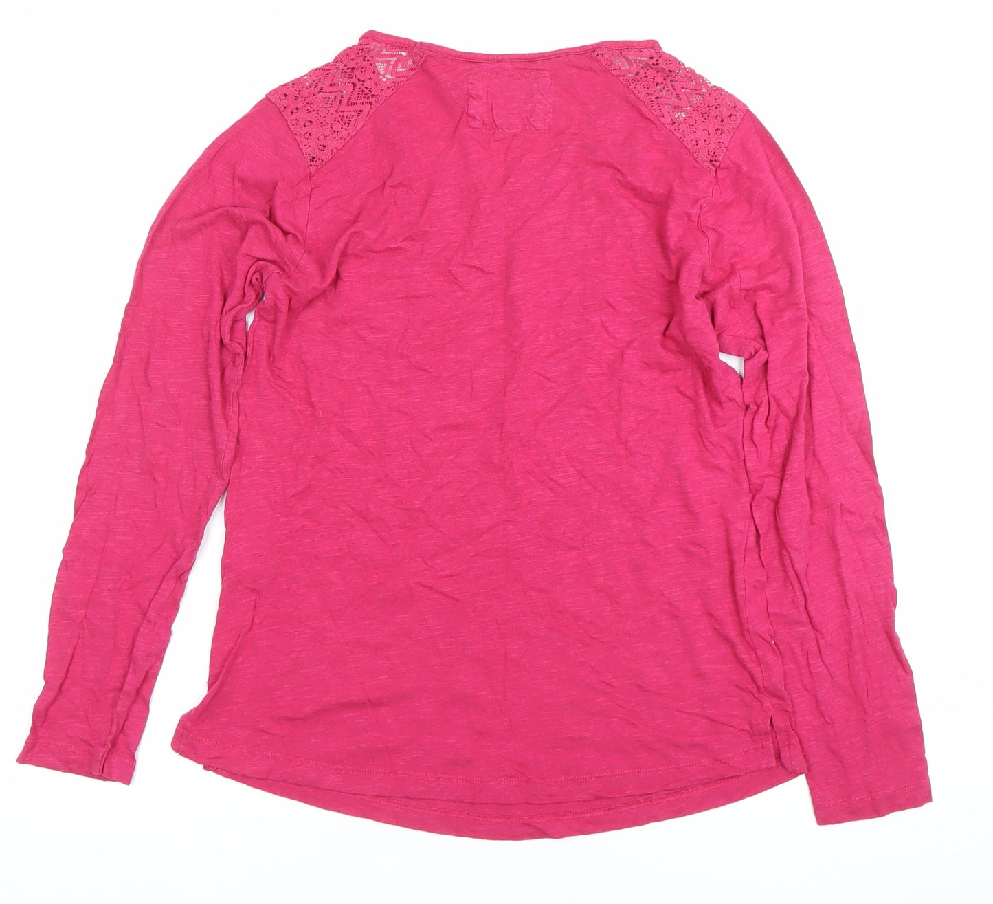 FatFace Womens Pink Lace Shoulder Long Sleeve Cotton Top Size 12
