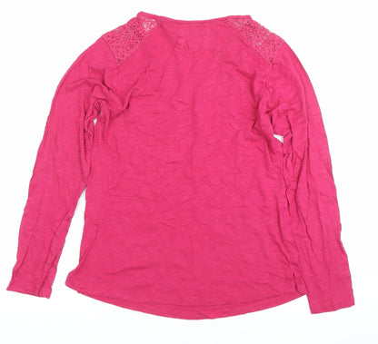 FatFace Womens Pink Lace Shoulder Long Sleeve Cotton Top Size 12