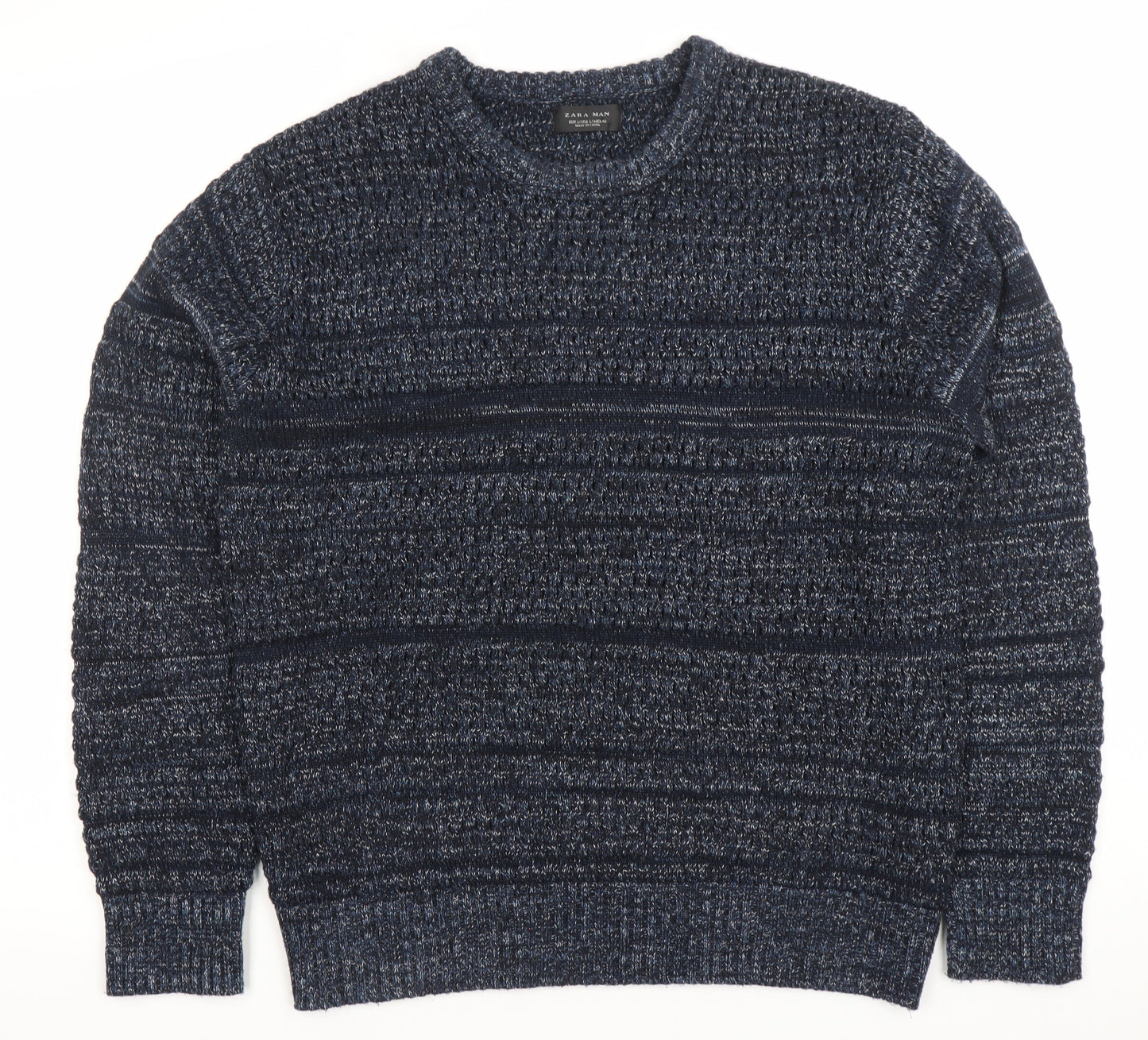 Zara Man Men's Blue L Knit Pullover Jumper Crew Neck Long Sleeve