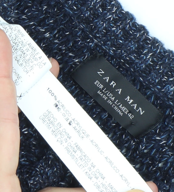 Zara Man Men's Blue L Knit Pullover Jumper Crew Neck Long Sleeve