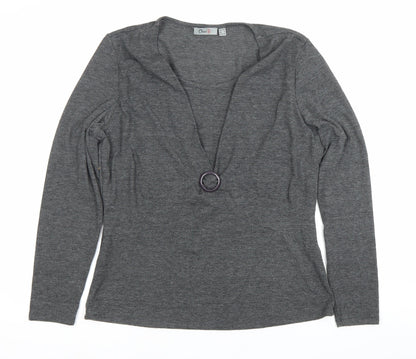 Womens UK Size 14 Oscar B Grey Wrap Blouse