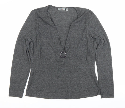 Oscar B Women’s Grey Wrap Blouse Size 14 Long Sleeve Buckle Detail