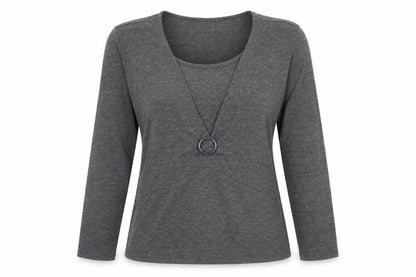 Womens UK Size 14 Oscar B Grey Wrap Blouse