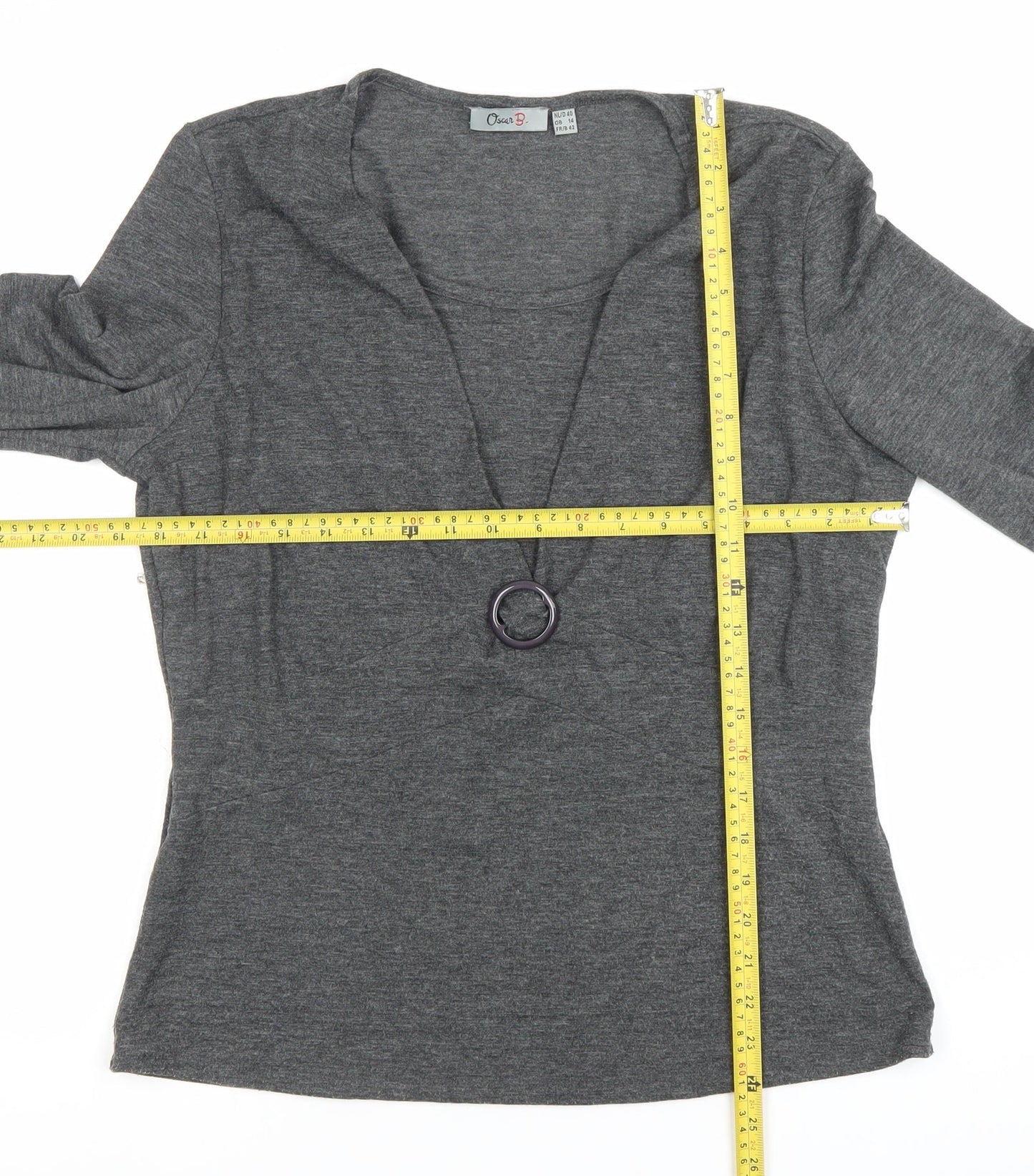 Womens UK Size 14 Oscar B Grey Wrap Blouse