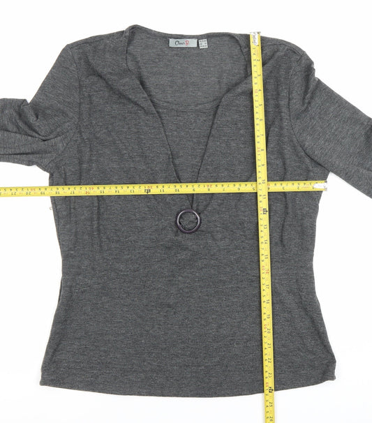 Oscar B Women’s Grey Wrap Blouse Size 14 Long Sleeve Buckle Detail