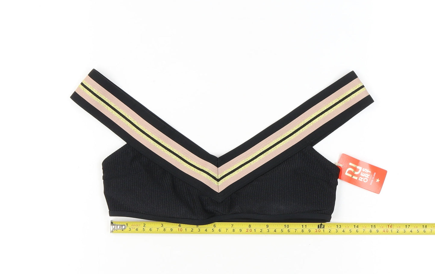 River Island Womens Black Glitter Strap Bralette Bikini Top UK 12