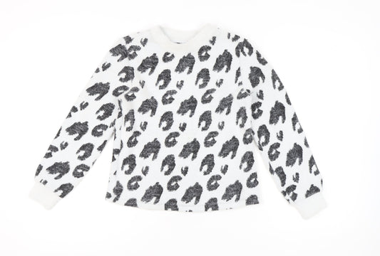 Marks and Spencer Women’s White Animal Print Jumper Size 8 Crew Neck