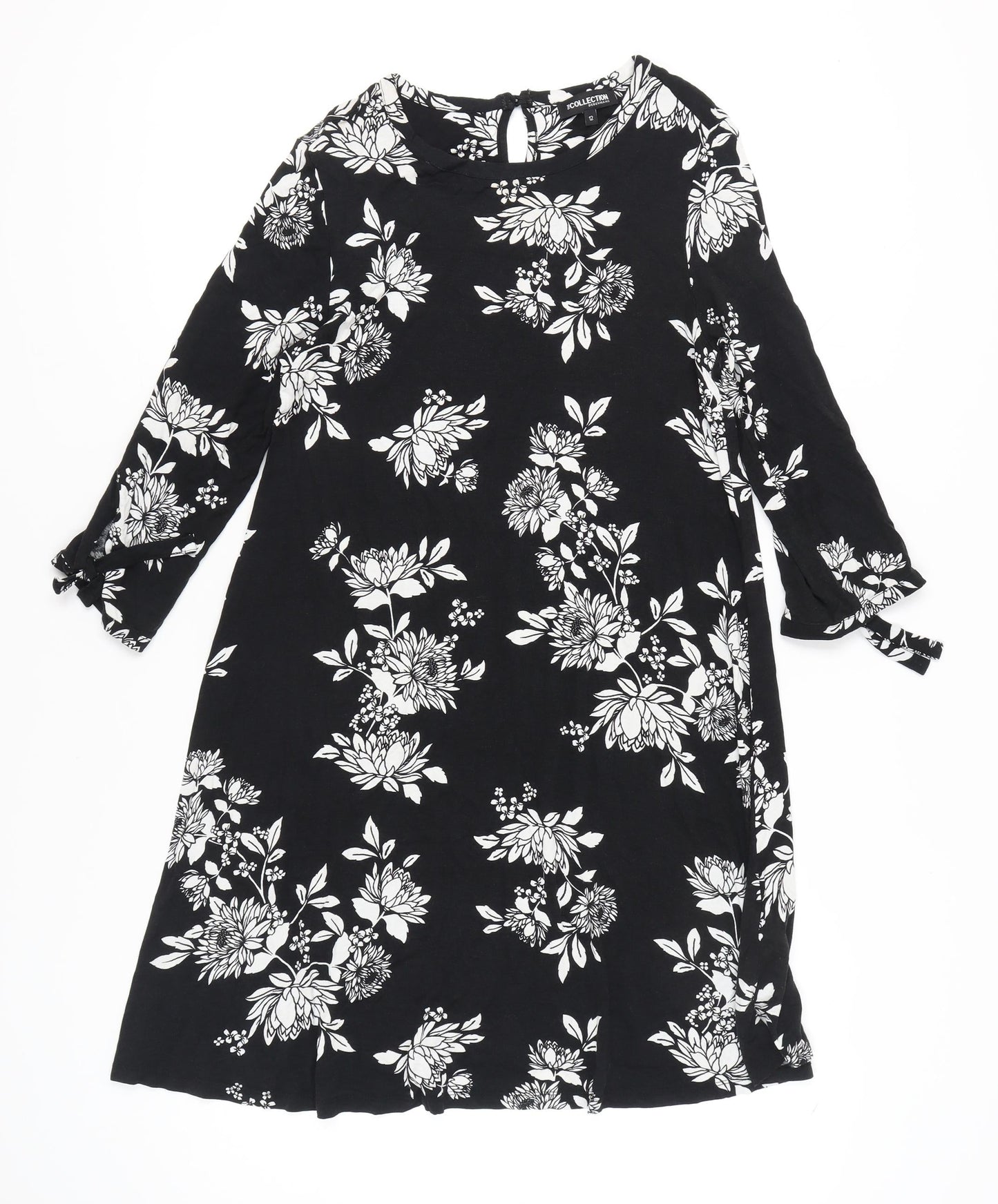 Debenhams Women’s Black Floral Shift Dress Size 12 Knee Length