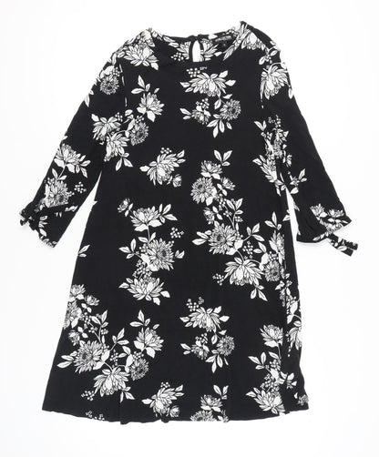 Debenhams Women’s Black Floral Shift Dress Size 12 Knee Length