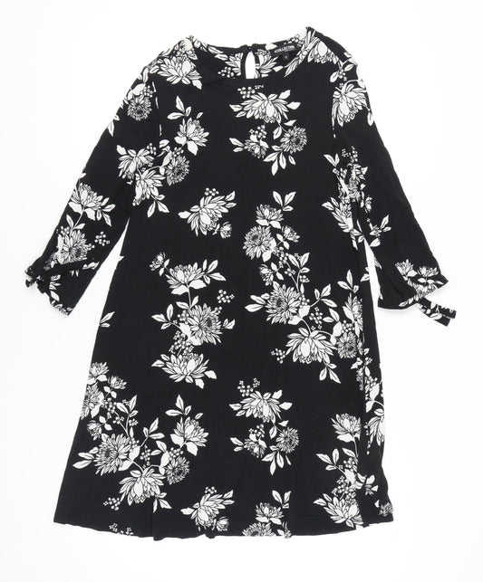 Debenhams Women’s Black Floral Shift Dress Size 12 Knee Length