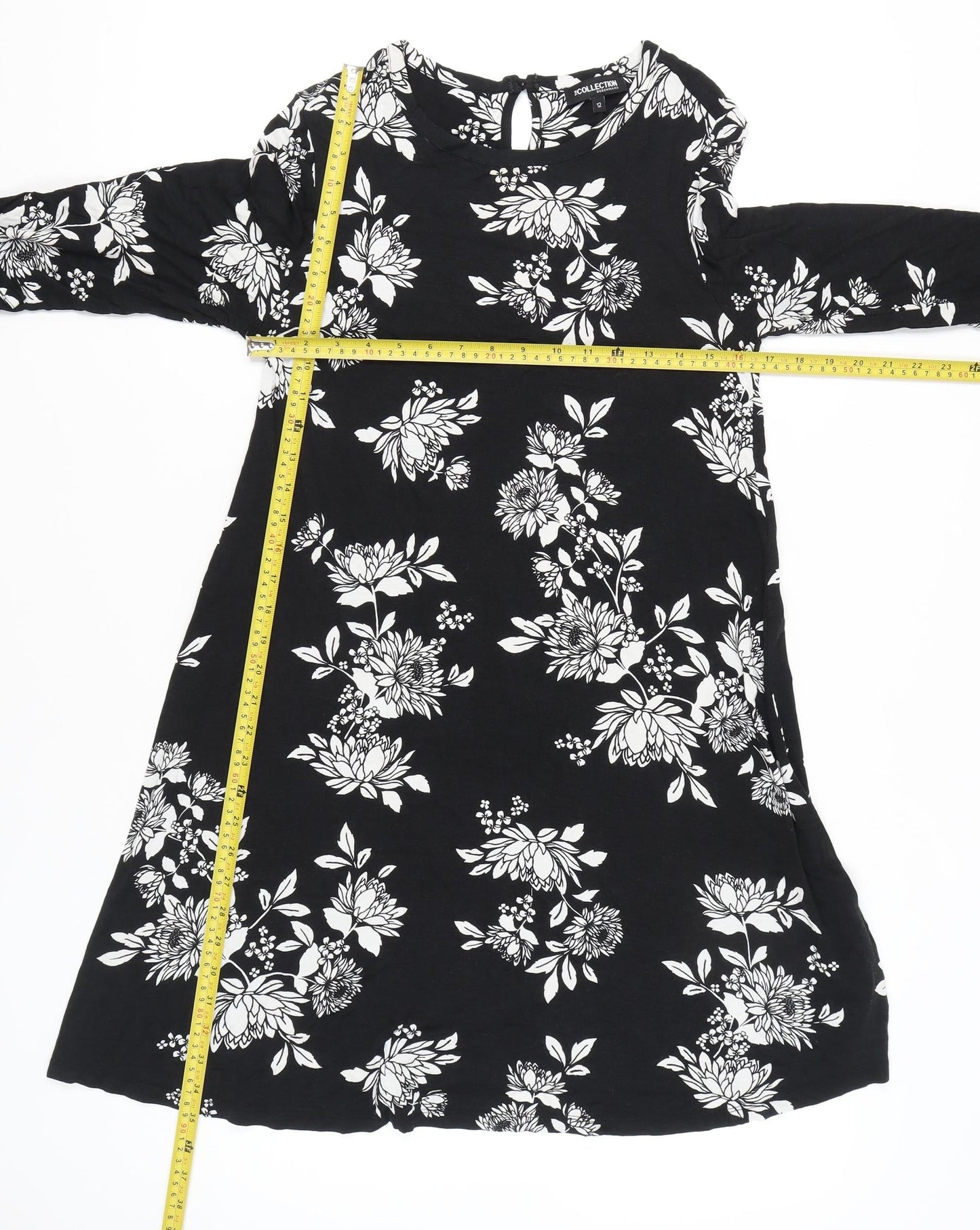 Debenhams Women’s Black Floral Shift Dress Size 12 Knee Length