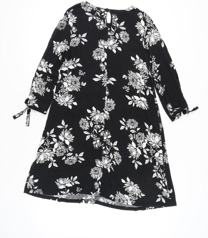 Debenhams Women’s Black Floral Shift Dress Size 12 Knee Length